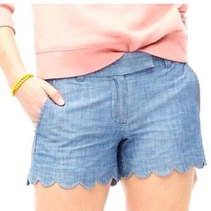 J CREW Blue Chambray Scalloped Edge 4" Shorts NWT Light Denim size 2